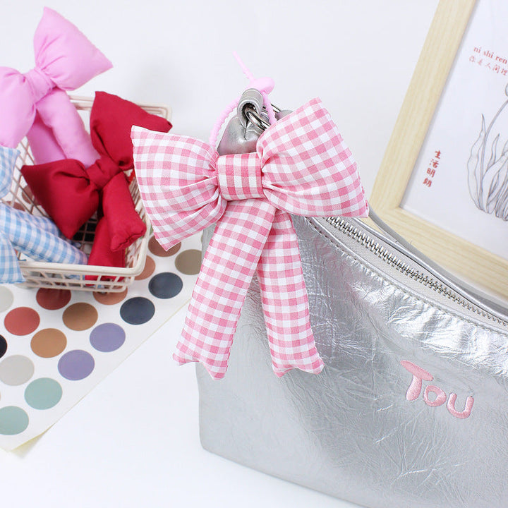 Fabric Plaid Bowknot Bag Pendant Accessory