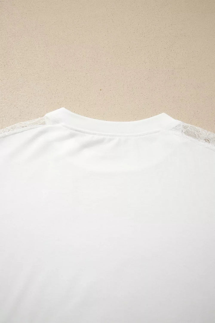 Lace Patchwork Round Neck Long Sleeve Top