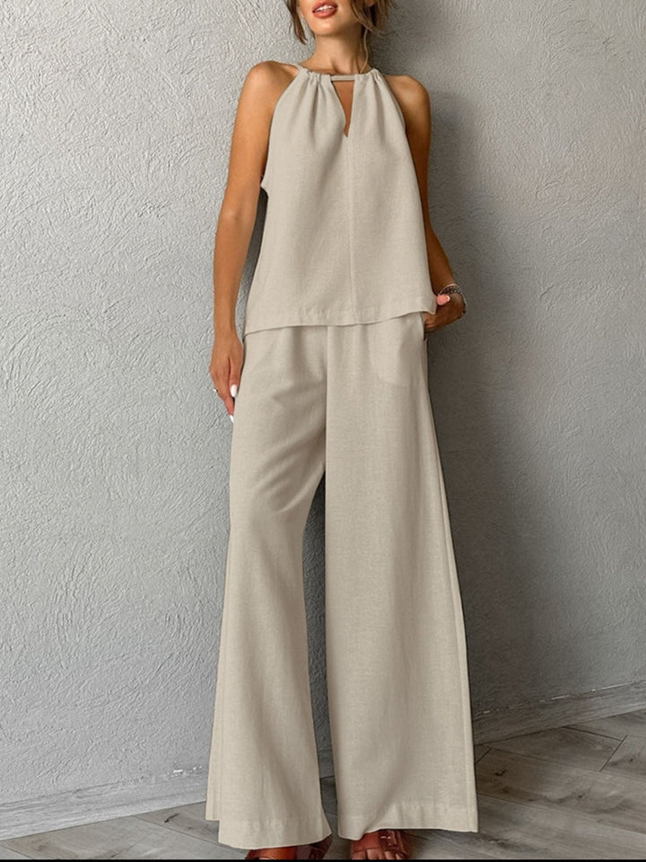 Cutout Tank and Wide Leg Pants Set