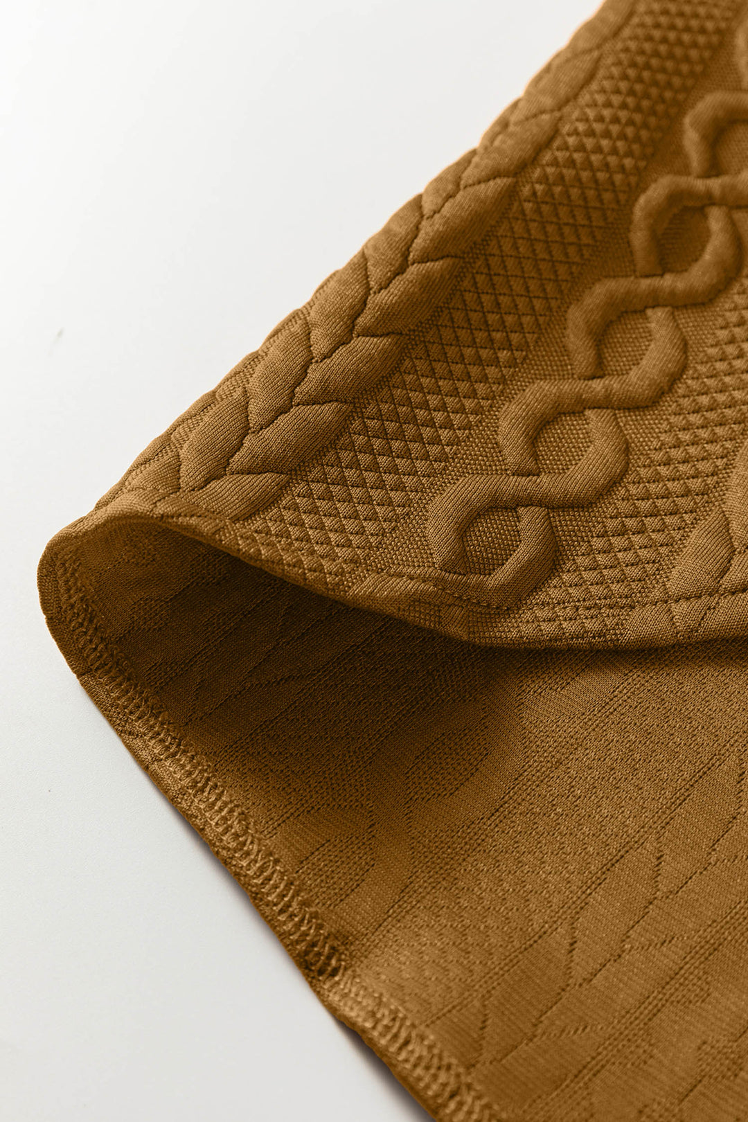 Camel Cable Texture Puff Sleeve Loose Shacket