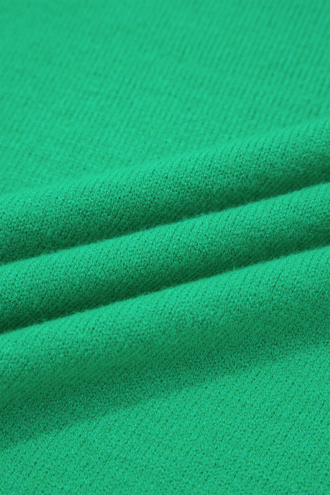 Bright Green Solid Color Ribbed Trim Round Neck Ruffle Short Sleeve Sweater