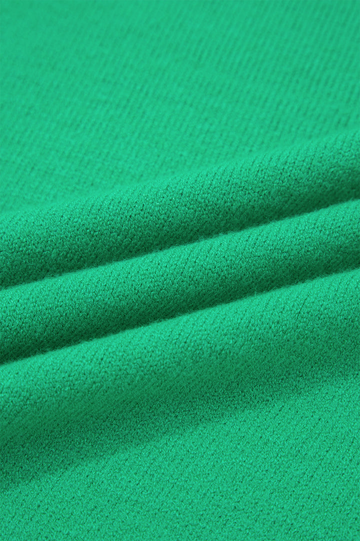 Bright Green Solid Color Ribbed Trim Round Neck Ruffle Short Sleeve Sweater