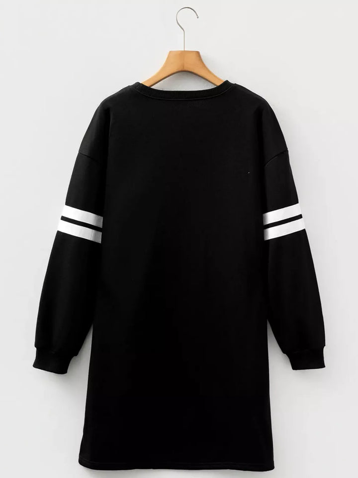 Christmas Sequin Nutcracker-man Graphic Varsity Striped Sleeve Sweatshirt Dress