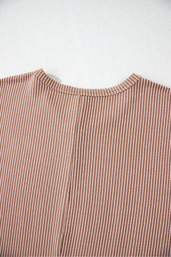 T-shirt ras du cou rayé gris fumé à rayures et côtes, grande taille
