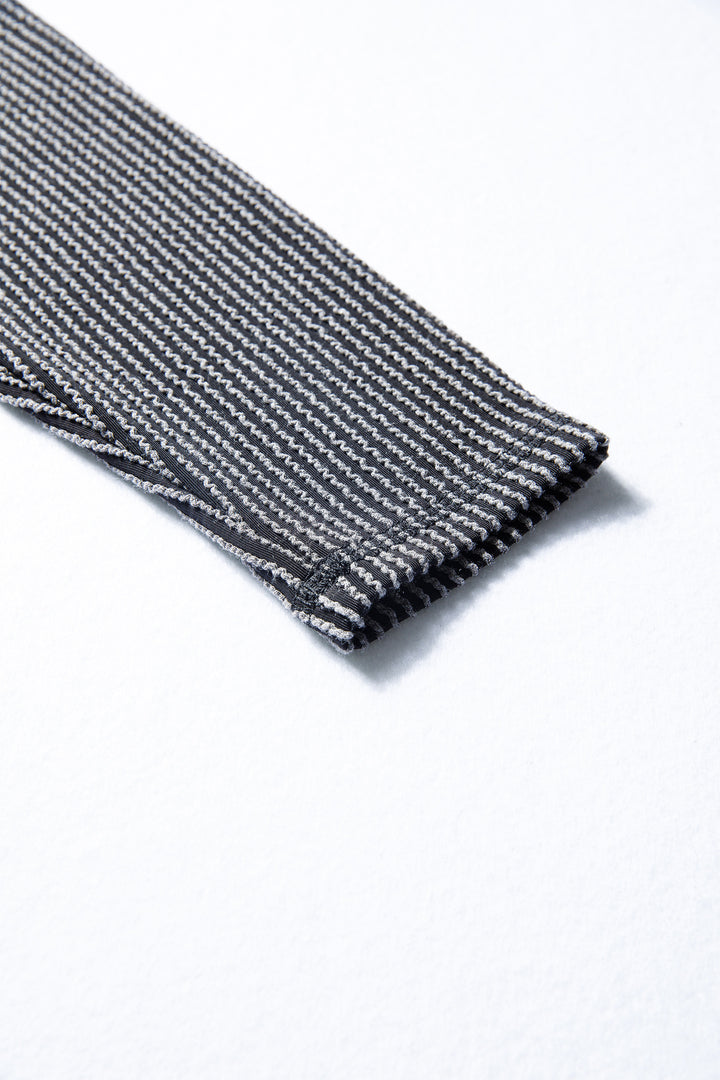 Black Twist Ribbed Exposed Seam Detail Long Sleeve Loose Top