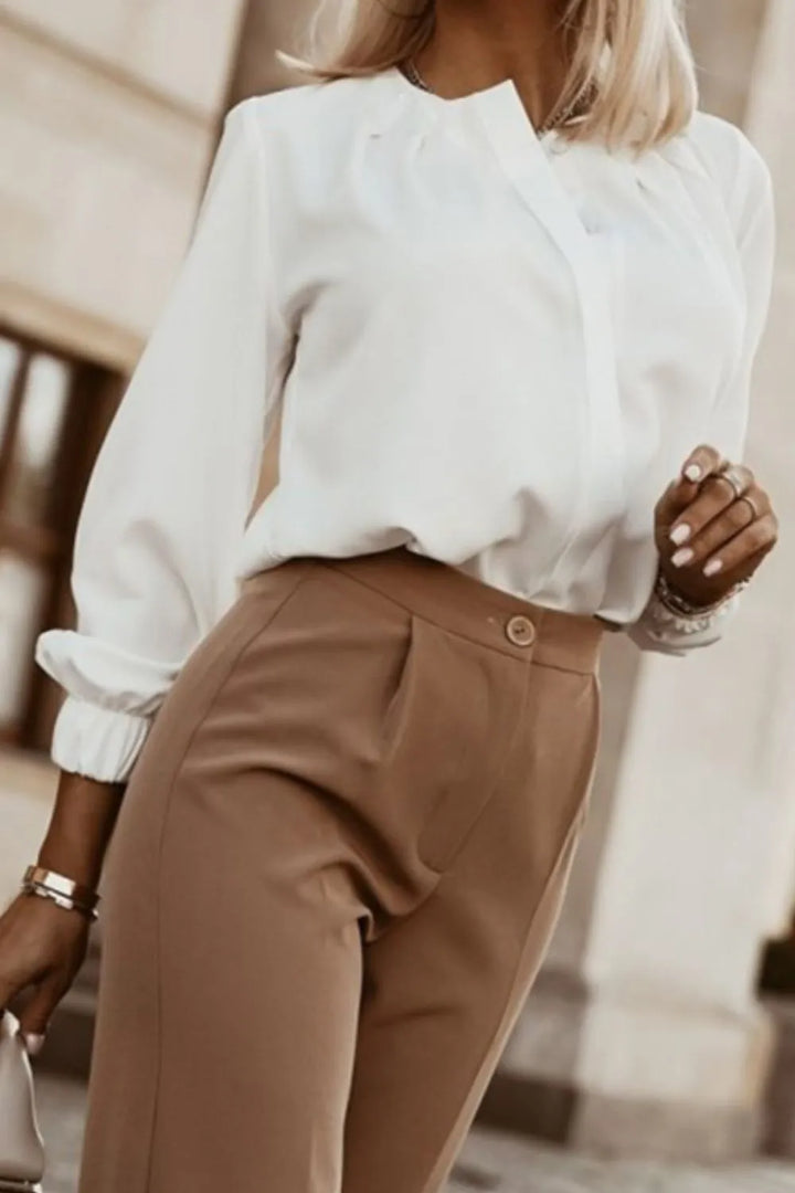 Button Up Round Neck Long Sleeve Shirt