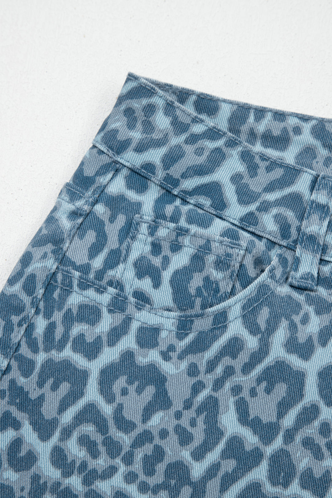 Sky Blue Leopard Frayed Edge Wide Leg High Waist Jeans