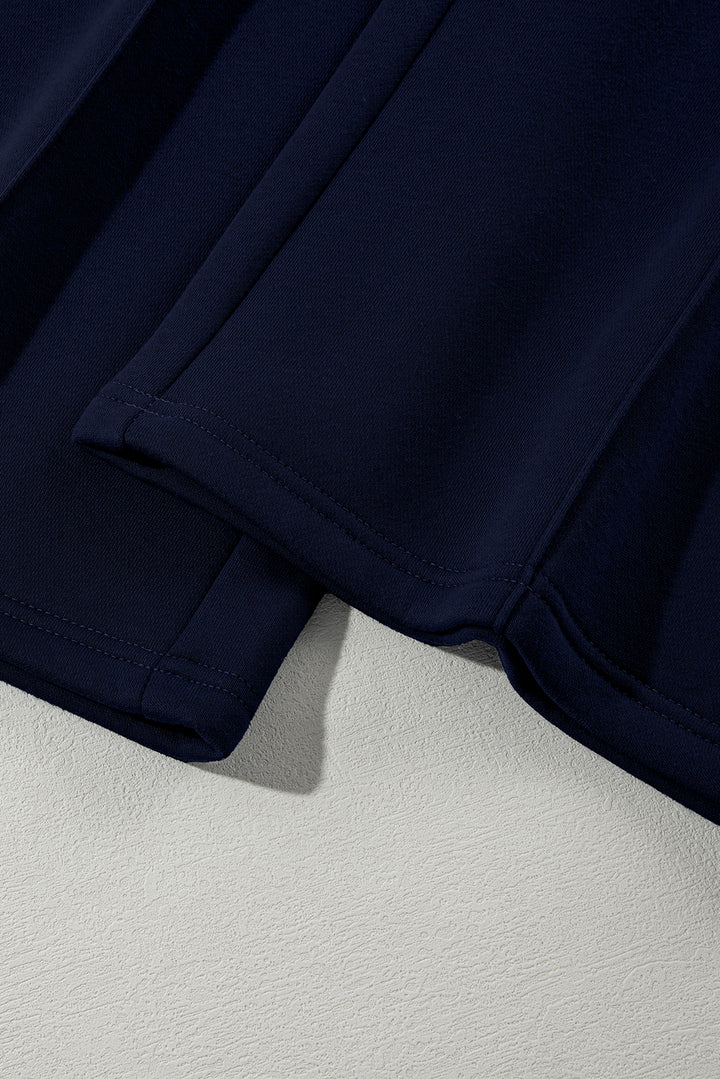 Navy Blue Drop Shoulder Zip Up Jacket Drawstring Pants Active 2pcs Set