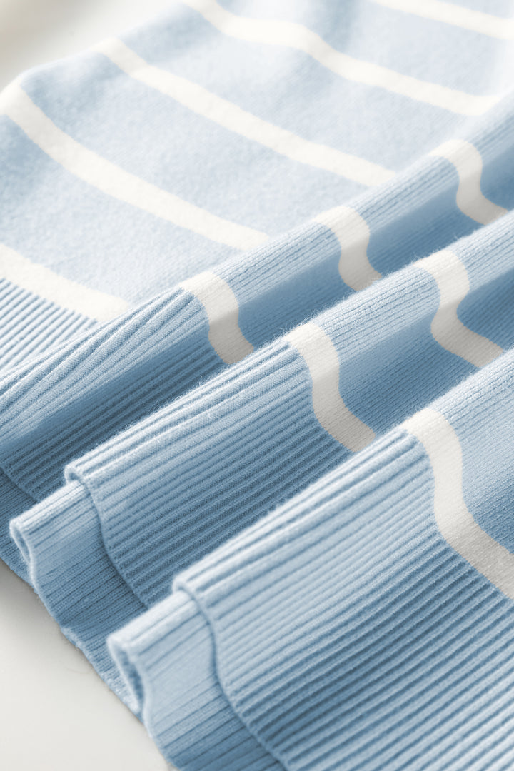 Beau Blue Side Slits Crewneck Short Sleeve Sweater Tee