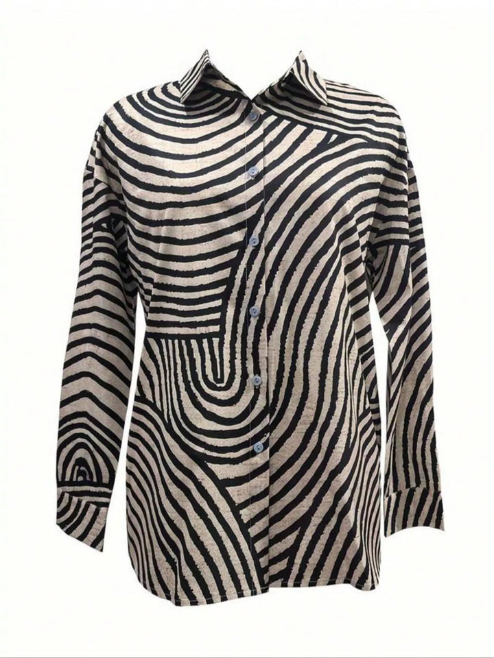 Striped Print Long Sleeve Button-Down Shirt