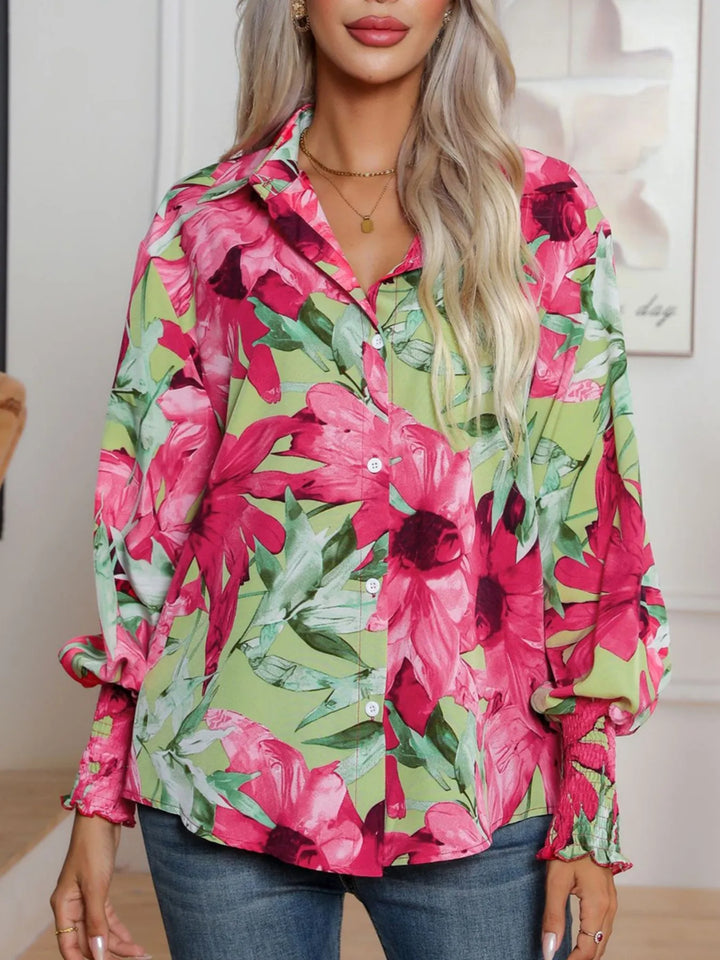 Printed Button Up Long Sleeve Shirt