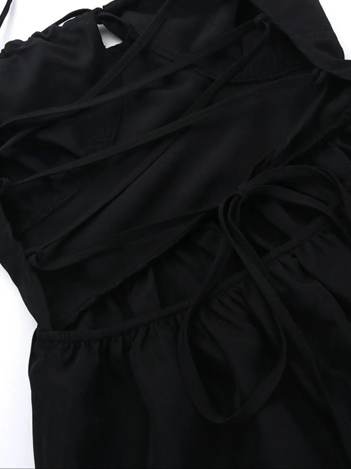 Tiered Lace Up Spaghetti Straps Maxi Dress