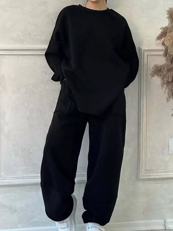Full Size Oversized Round Neck Top and Pants Set Plus Size