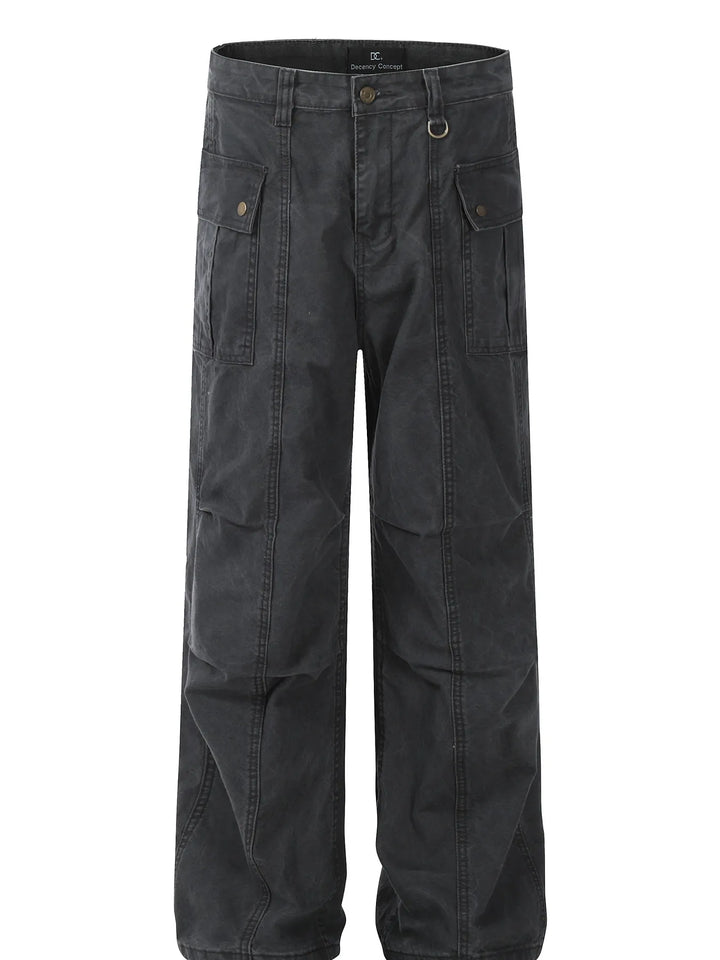 Men's Straight Cargo Jeans with Ruched Detail