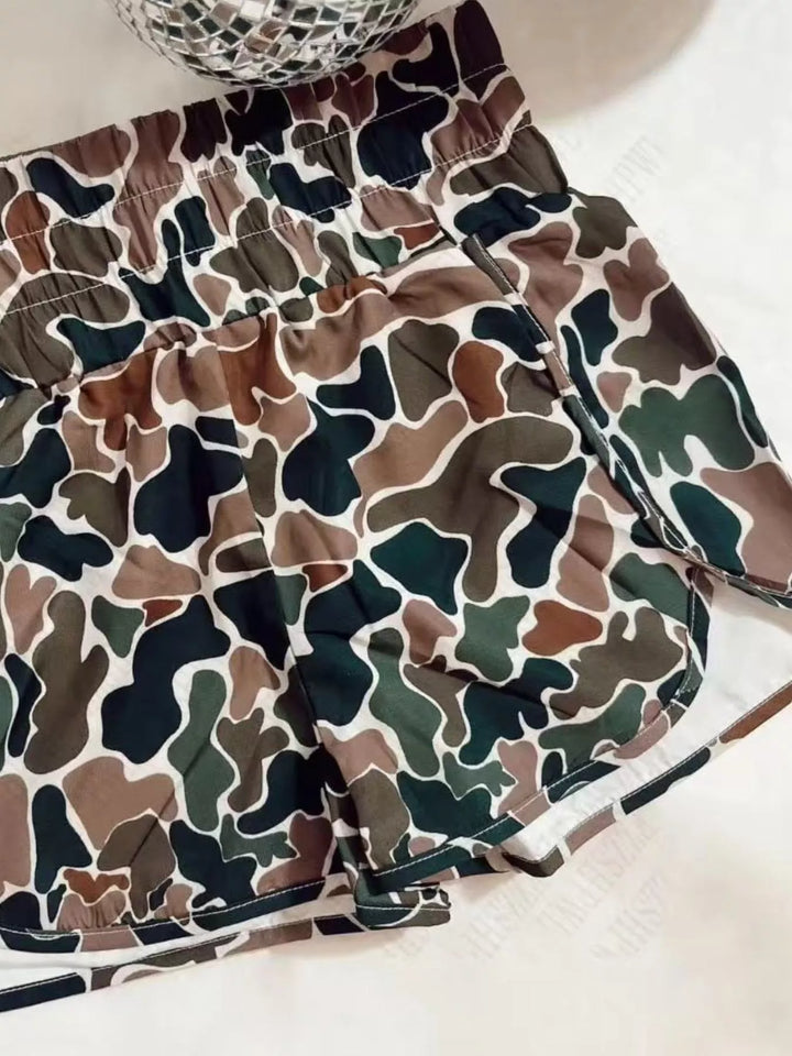 Camo Print Elastic Waist Shorts