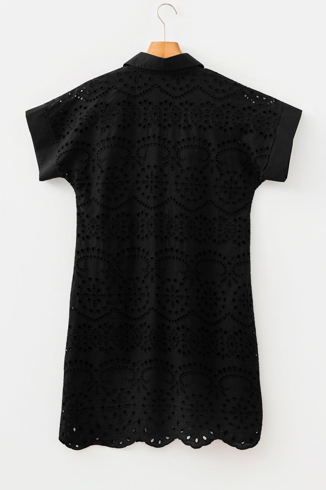 Dark Blue Solid Color Eyelet Embroidered T Shirt Mini Dress