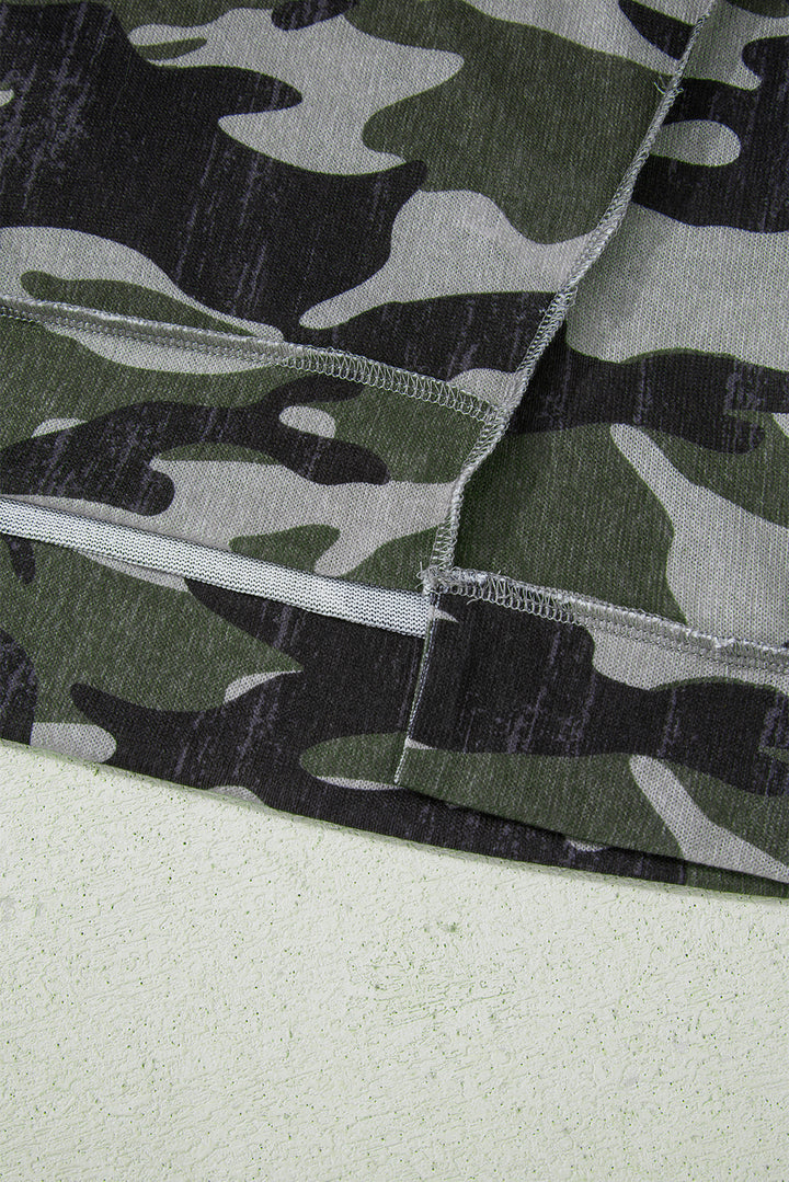 Green Retro Camouflage Print Exposed Seam Patchwork Drop Shoulder Sweatshirt