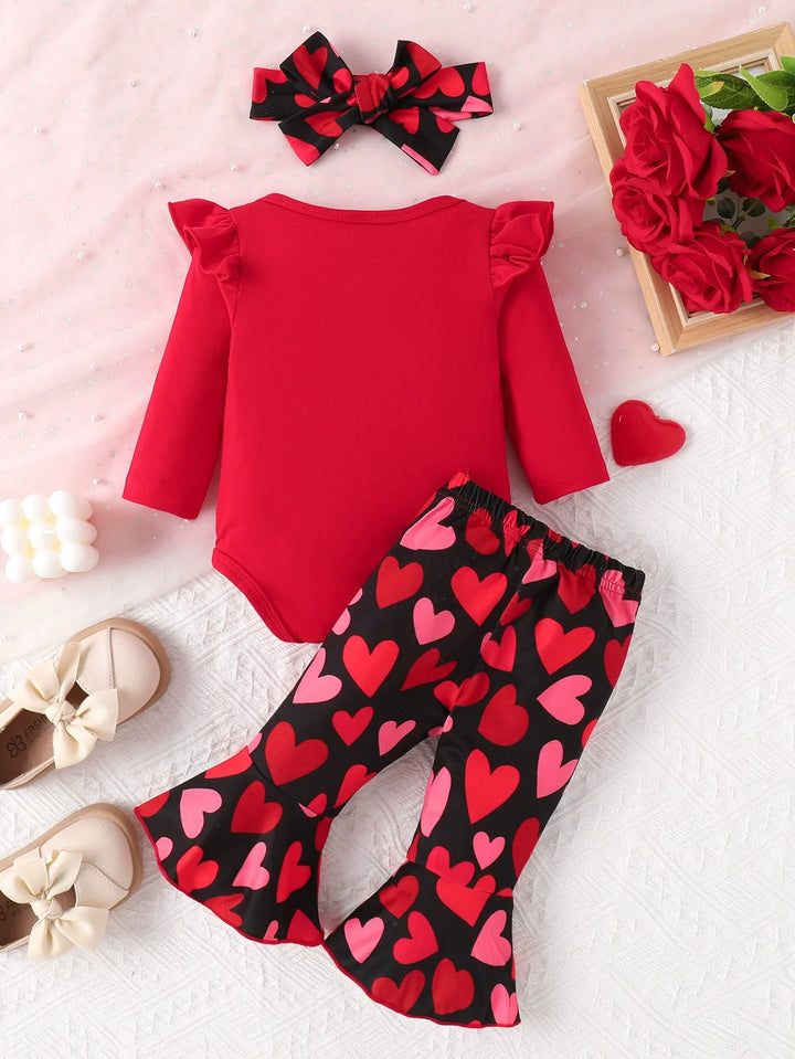 Children's Ruffled Bodysuit and Pants Set with Headband