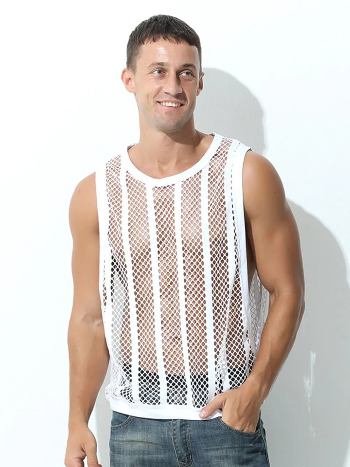 Men's Openwork Round Neck Tank