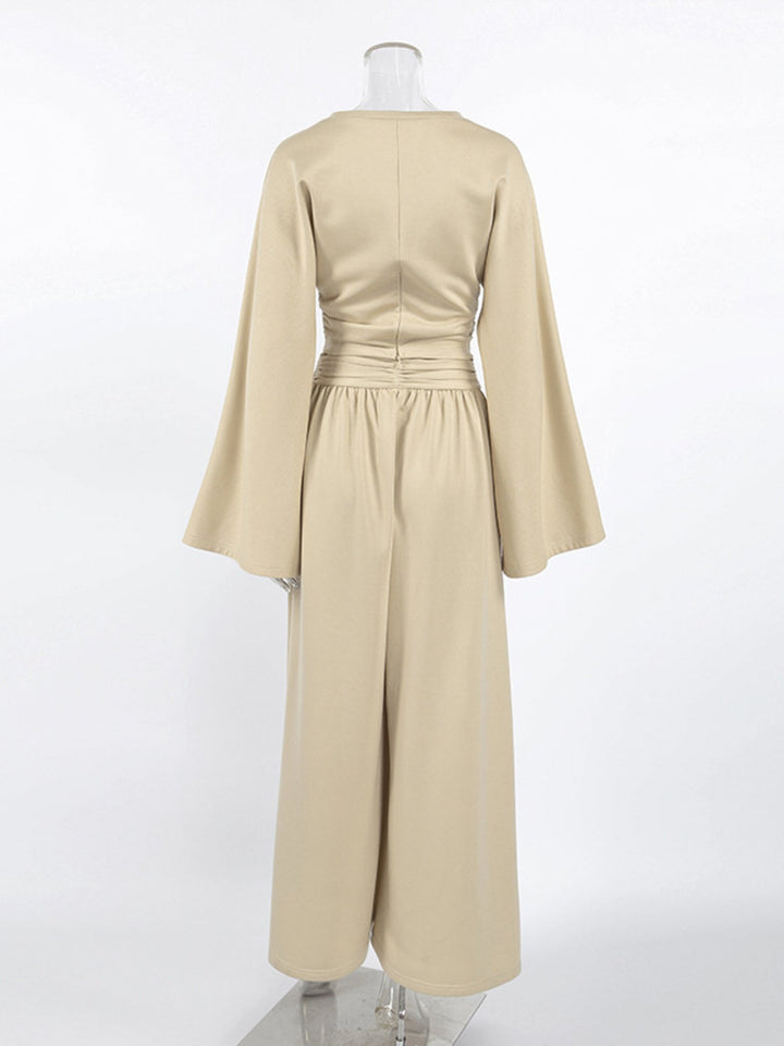 Round Neck Top and Wide Leg Pants Set