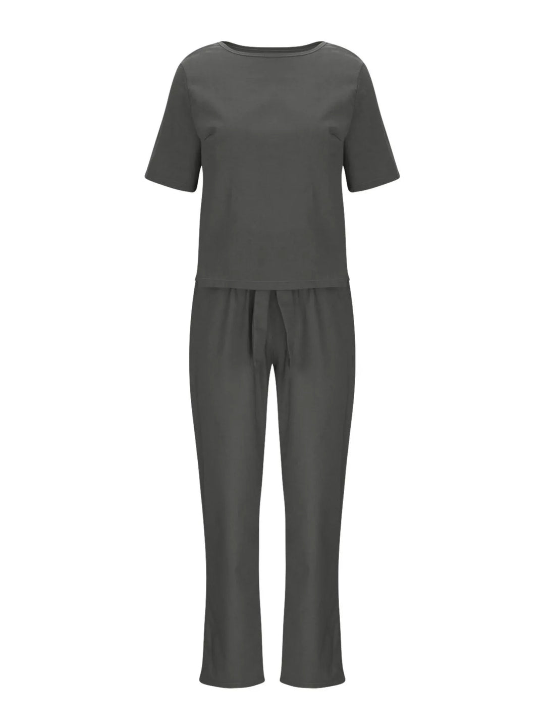 Full Size Round Neck Short Sleeve Top and Pants Set Plus Size