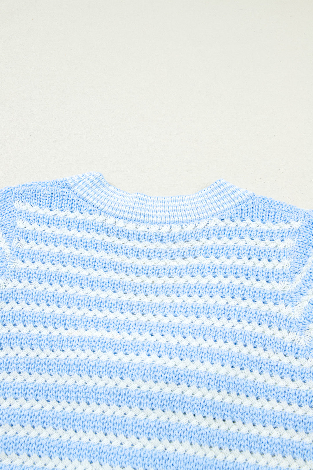 Sky Blue Stripe Short Sleeve Knit V Neck Bow Knot Sweater