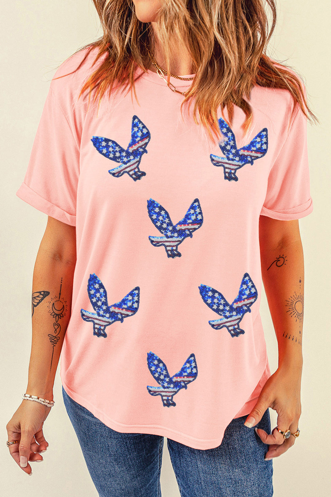 Pink Patriotic Sequin Eagle Graphic Tee