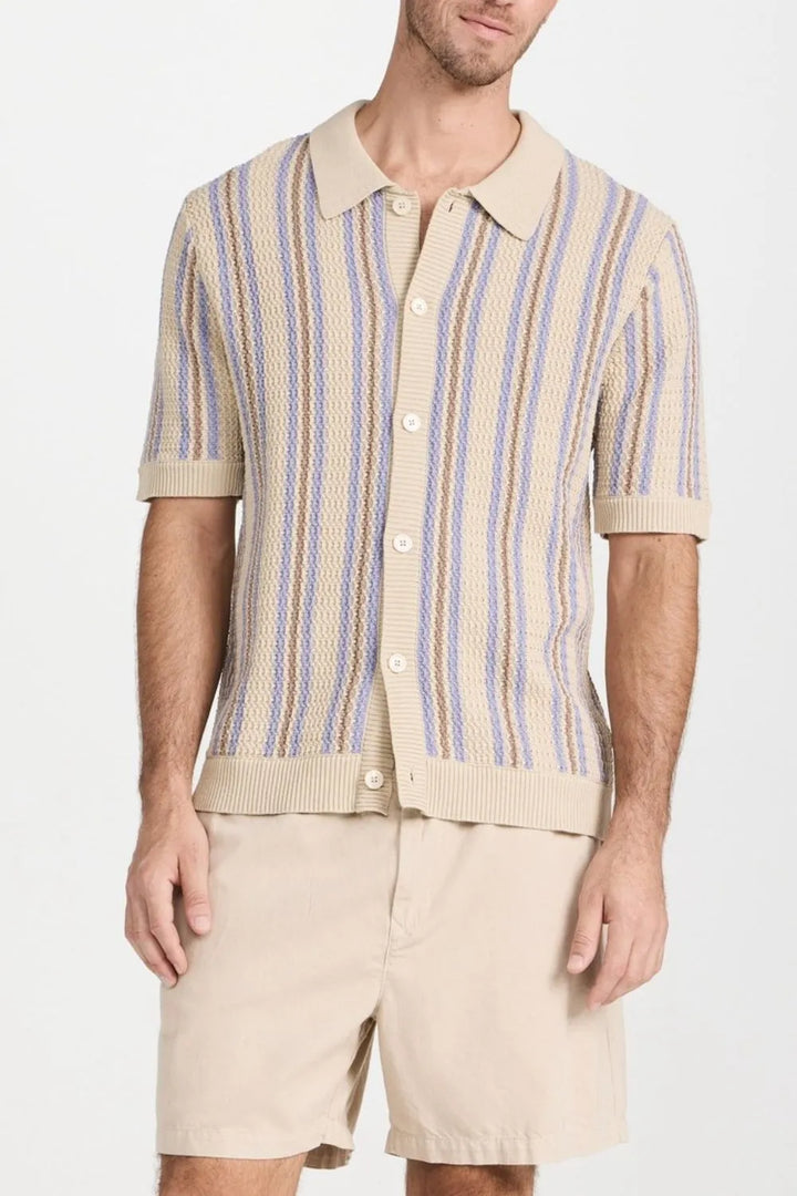 Men's Plus Size Striped Button Down Short Sleeve Shirt