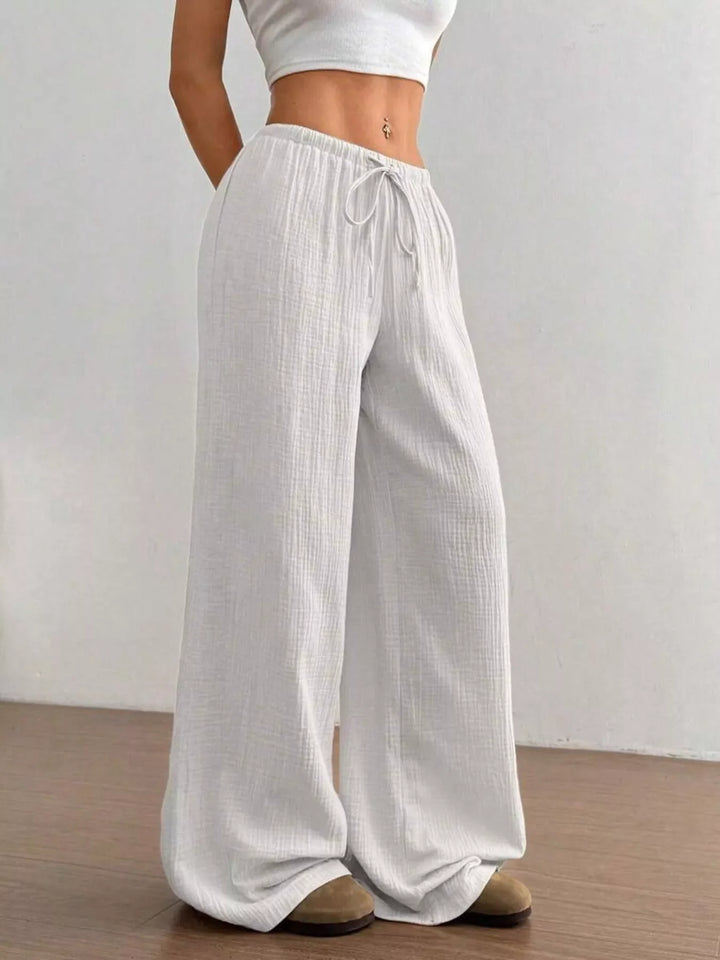 Full Size Drawstring Wide Leg Pants Plus Size