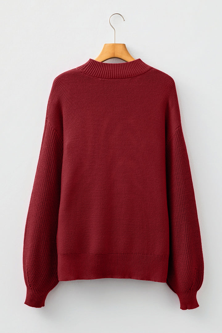 Red Dahlia Solid Color Front Seam Drop Shoulder Loose Sweater