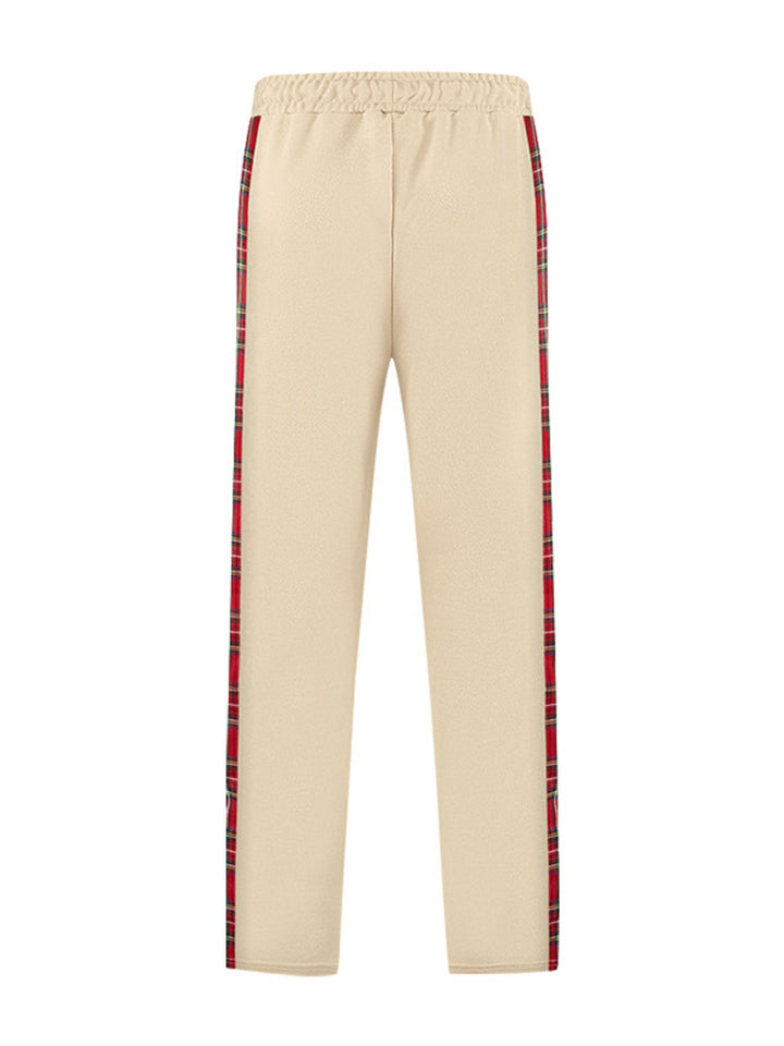 Men's Full Size Plaid Trim Snap-Button Track Pants Plus Size