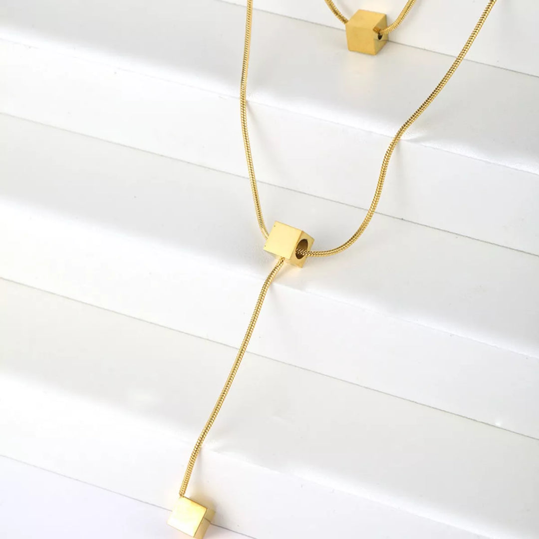 18K Gold-Plated Double Layered Geometric Necklace