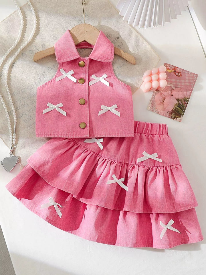 Children's Button UP Vest and Skirt Denim Set