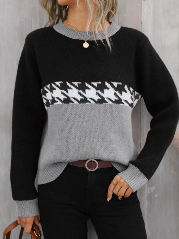 Color Block Houndstooth Sweater
