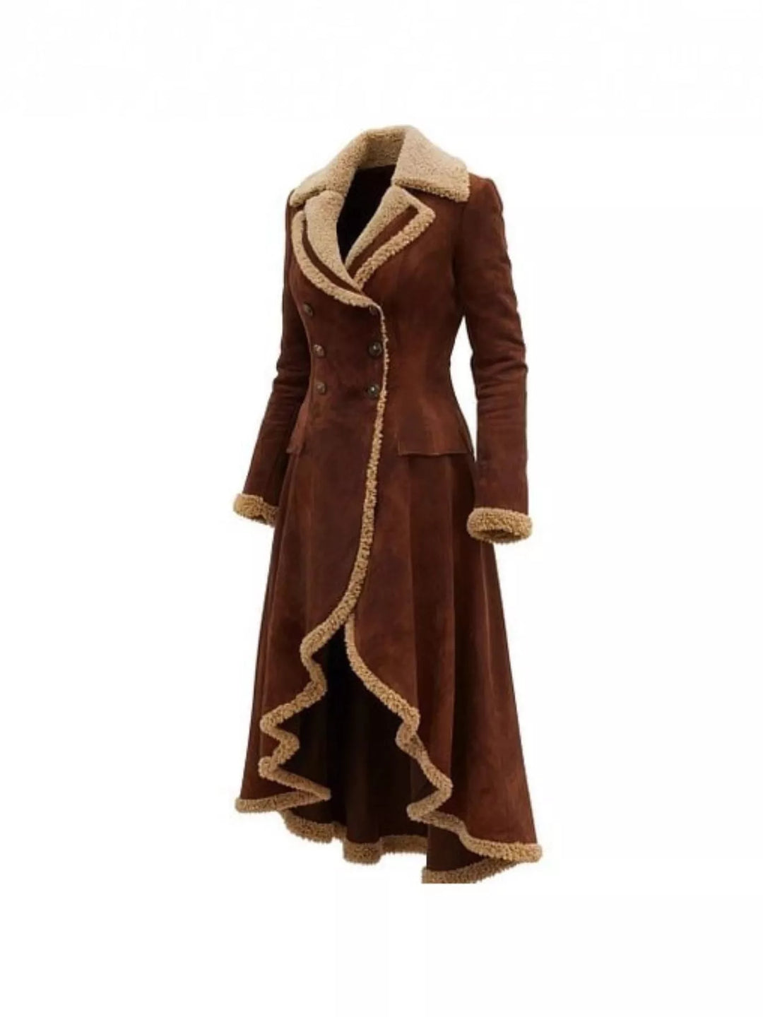 Vintage Style Suede Sherpa Trimmed Overcoat