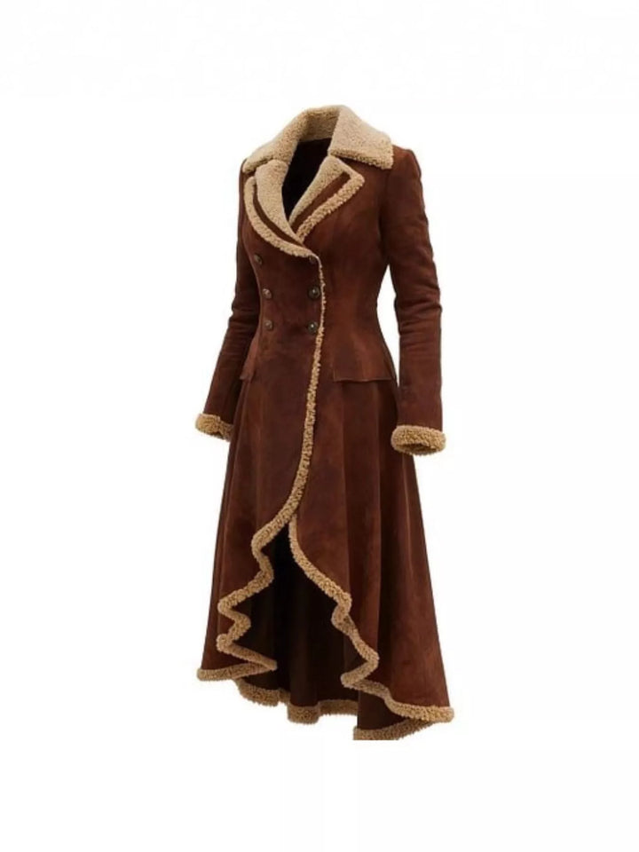 Vintage Style Suede Sherpa Trimmed Overcoat