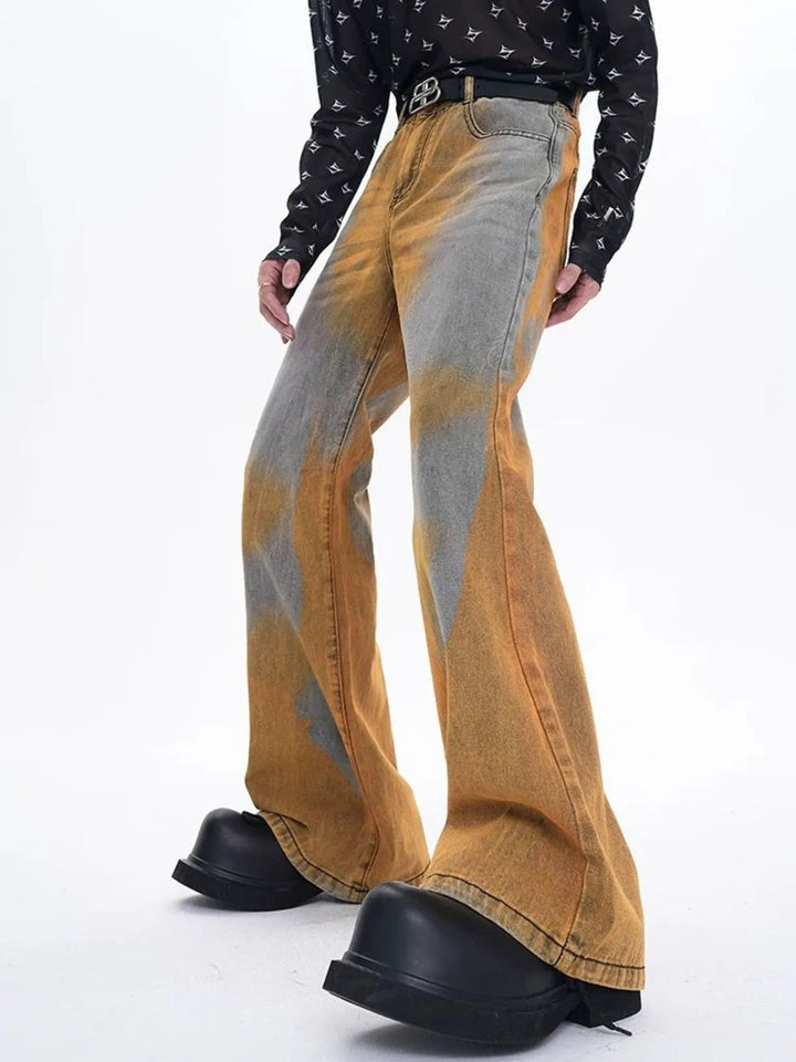 Men's Plus Size Contrast Wide Leg Flare Jeans