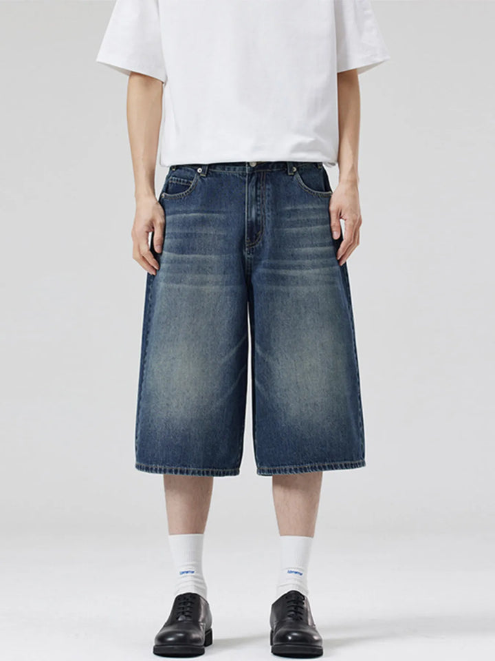 Men's Wide-Leg Denim Shorts