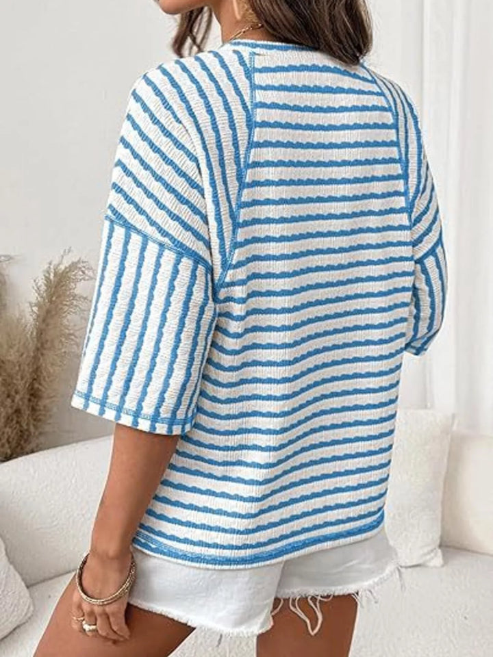 Striped Knit Round Neck T-Shirt