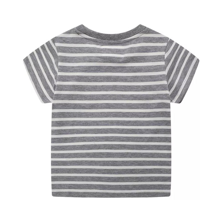 Children's Excavator Striped Round Neck T-Shirt
