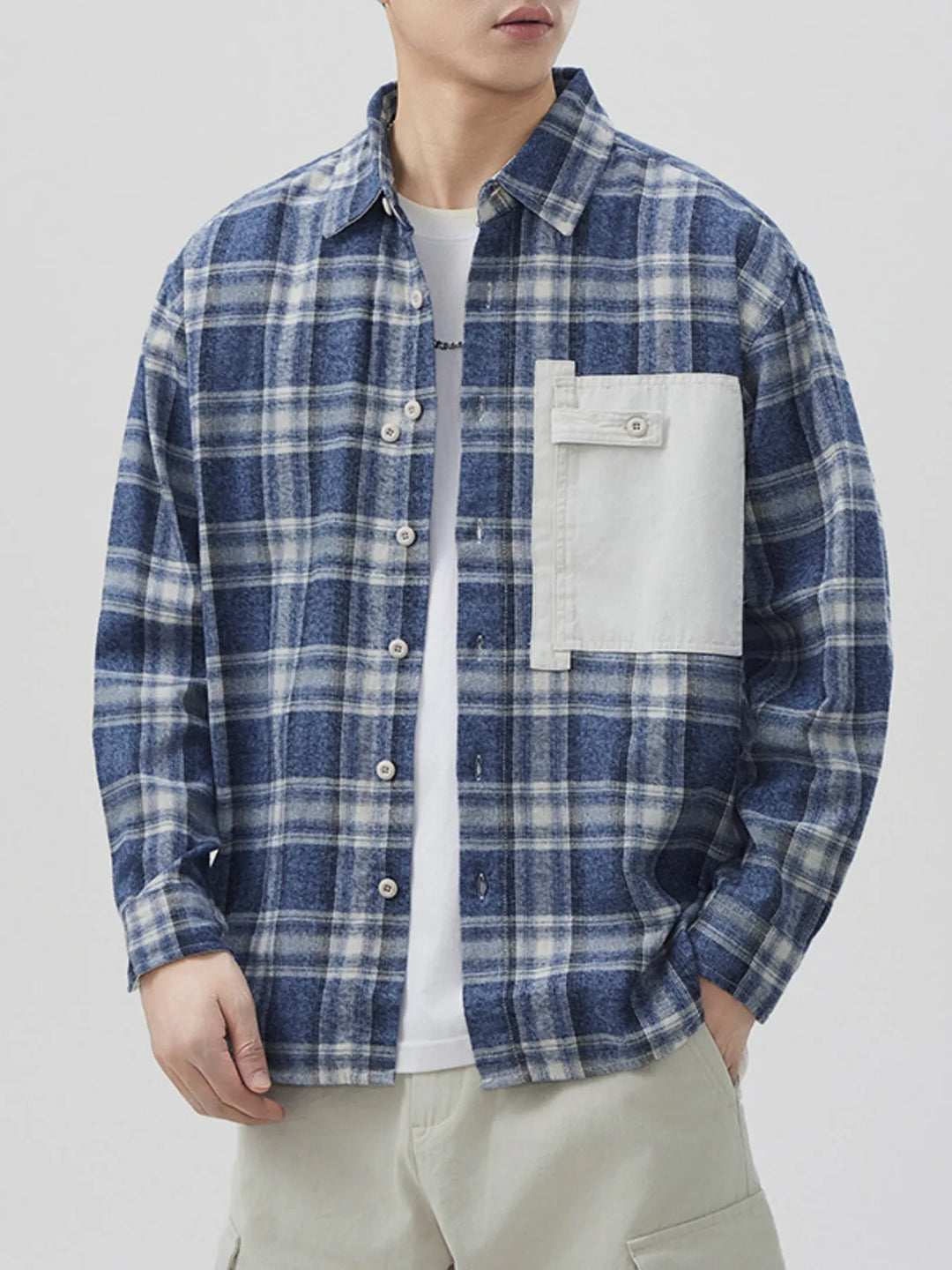 Men's Plus Size Plaid Button Up Long Sleeve Shirt