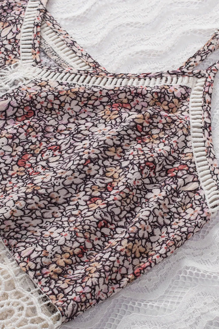 Floral Print Crochet Trim Cami with Spaghetti Straps