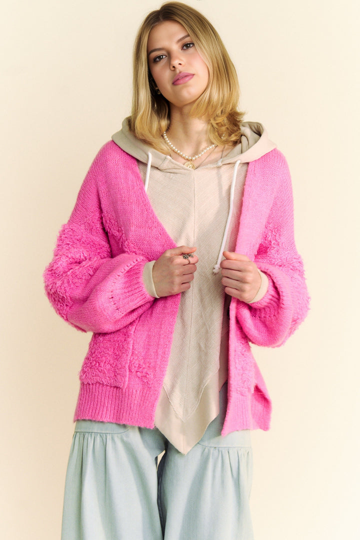 Back To School Sweater - Davi & Dani Side Slit Open Front Long Sleeve Cardigan