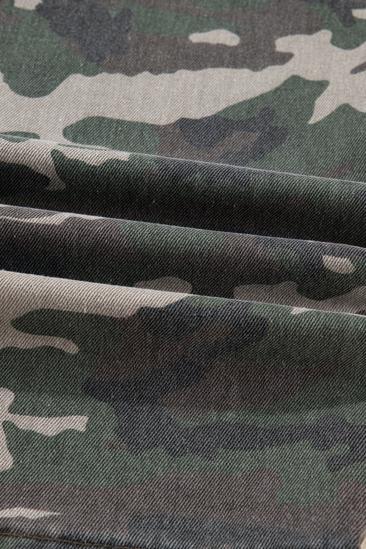 Green Camo Denim Cargo Wide Leg Pants