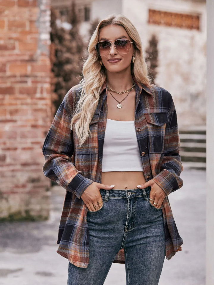 Plaid Button-Down Long Sleeve Shirt