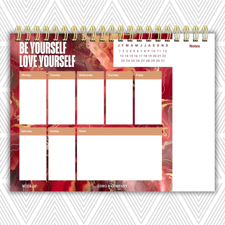 Be Yourself Love Yourself Weekly Desk Planner | Undated Self-Love Weekly Planner