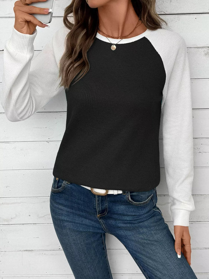Waffle Knit Raglan Sleeve T-Shirt