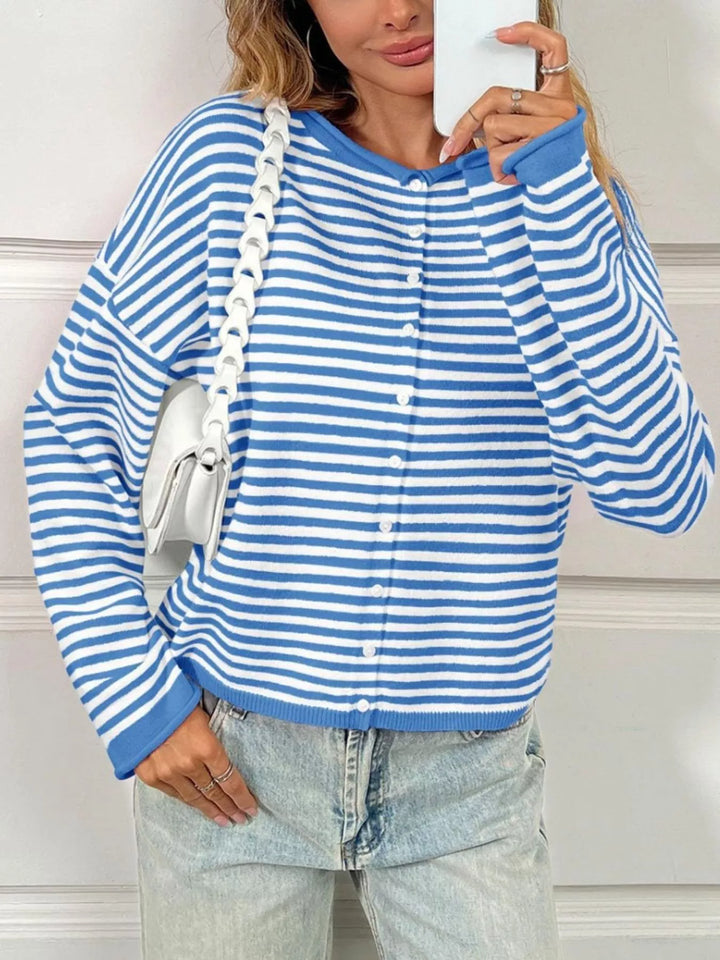 Striped Button-Down Knit Cardigan