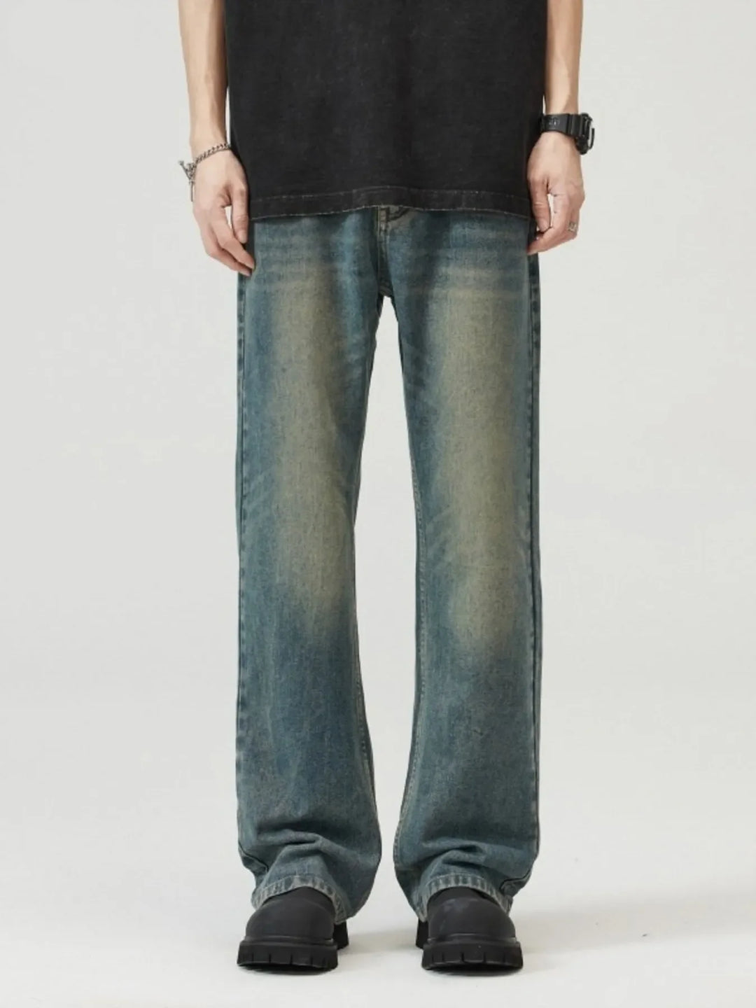 Men's Full Size Washed Straight Leg Jeans Plus Size