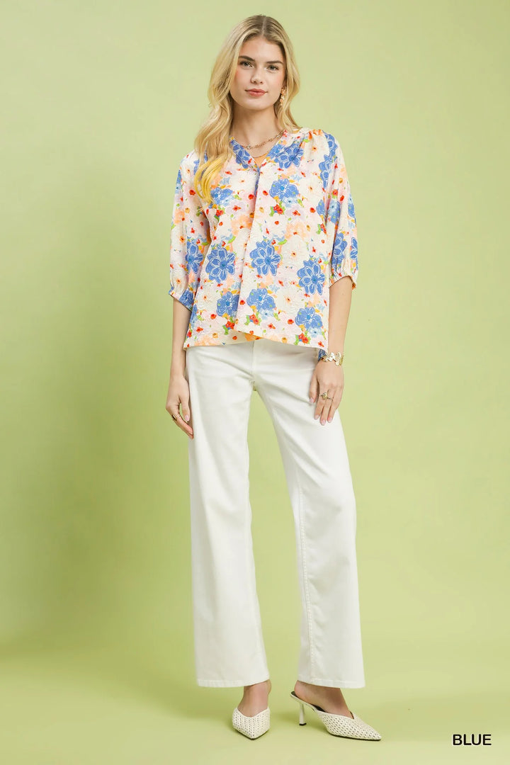 Umgee Mixed Floral Print Blouse